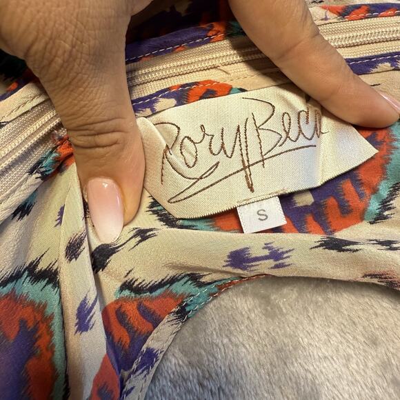 Rory Beca Romper Aztec Ikat Boho Festival Multicolor Boho V Neck 100% Silk Sz S - Picture 3 of 7